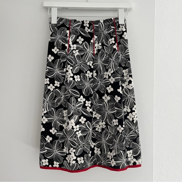 B.I.Y.A.Y.C.D.A Black & White Floral Print Skirt Red Trim Medium - Picture 1 of 8